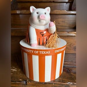MudPie Piggy Bank Texas Longhorns UT Cheerleader Pig Ceramic Coin Orange White
